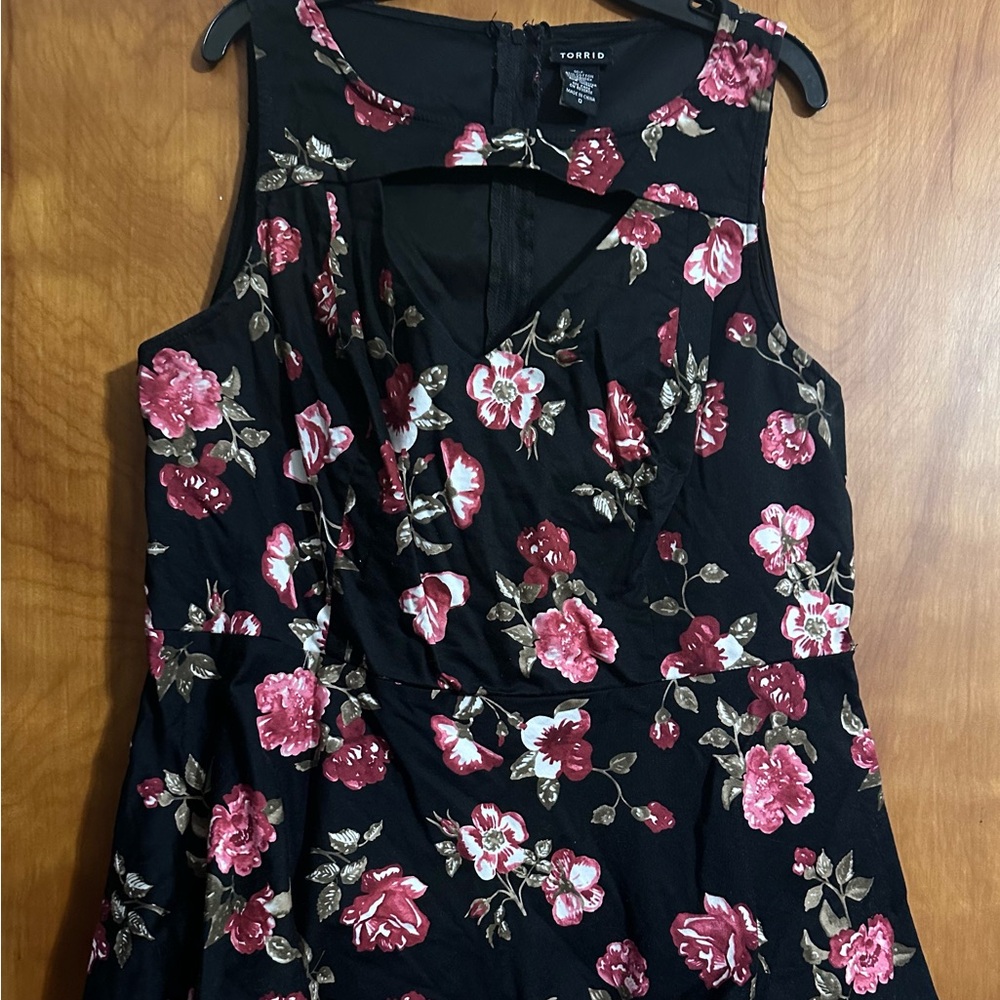 Torrid Black Dress with Red and Pink Floral Pattern